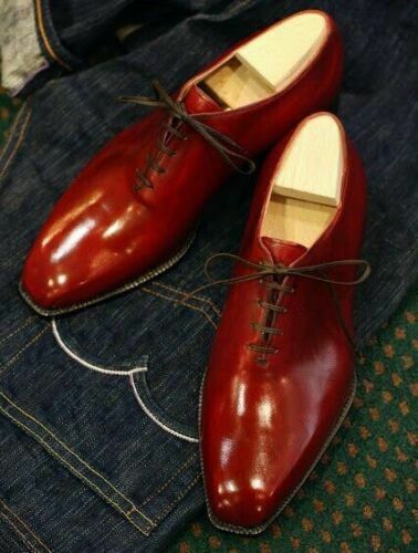 Handmade Men’s New Pure Handmade Maroon Leather Lace up Dress Shoes for Men's