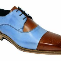 Two Tone Genuine Leather Blue Brown Brogue Cap Toe Handmade Lace Up Men's Shoes - Thumbnail 3