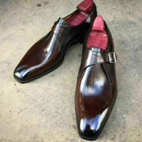 Handmade Men's Monk Brogue Oxford Brown Dress Buckle Formal Leather Shoes