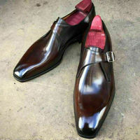 Handmade Men's Monk Brogue Oxford Brown Dress Buckle Formal Leather Shoes - Thumbnail 3