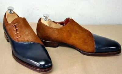 Handmade Men Wingtip Two Tone Formal Shoes Men Leather and Suede Dress Shoes
