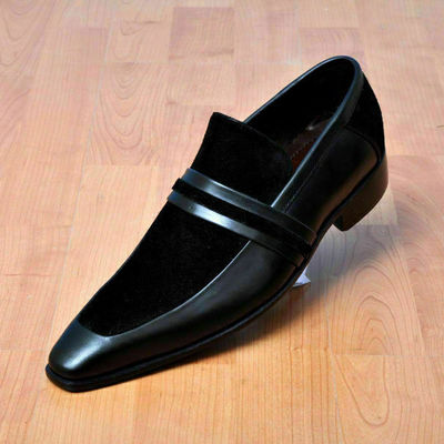 Mens handmade formal shoes black suede leather slip on moccasin casual wear boot