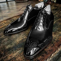 New Handmade Men American Luxury Brogues Toe Black Leather Shoes, Lederschuhe - Thumbnail 3