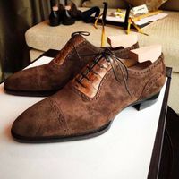 Pure Handmade Tan Crocodile & Brown Suede Leather Lace up Shoes for Men's - Thumbnail 3