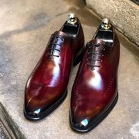 New Pure Handmade Burgundy Shaded Leather Dress Shoes for Men's - Thumbnail 3