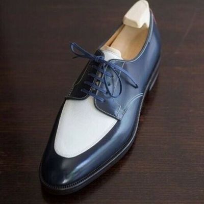 New pure handmade blue & white leather dress shoes for men's