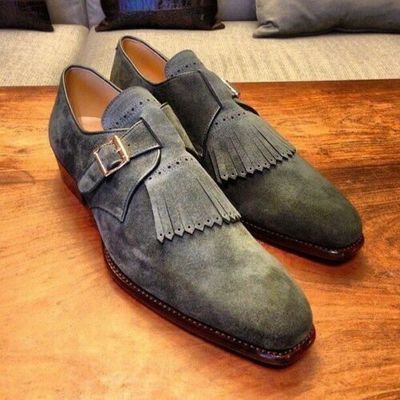 New pure handmade suede leather gray dress shoes for men's