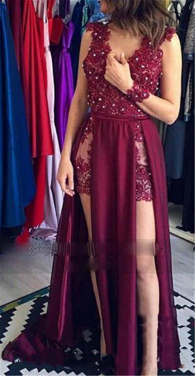 Vestido de Fiesta V Neck Mini Prom Dresses with Detachable Train Lace Appliques Beaded Evening Dress Celebrity Dress
