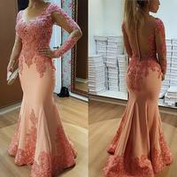 Mermaid Evening Dresses Long 2018 Sheer Jewel Neck Beaded Lace Long Sleeve Formal Prom Prom Gowns - Thumbnail 1