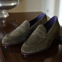 New Handmade Pure Greenish Suede Leather Stylish Loafer Shoes for Men's - Thumbnail 1