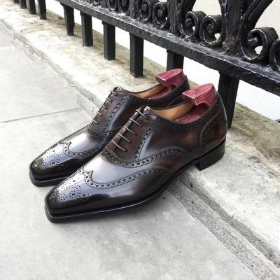 New pure handmade brown shaded leather lace up brogue dress shoes for men's