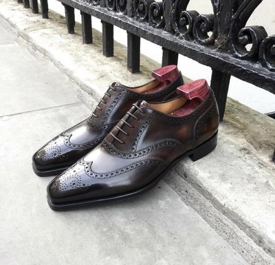 New Pure Handmade Brown Shaded Leather Lace up Brogue Dress Shoes for Men's