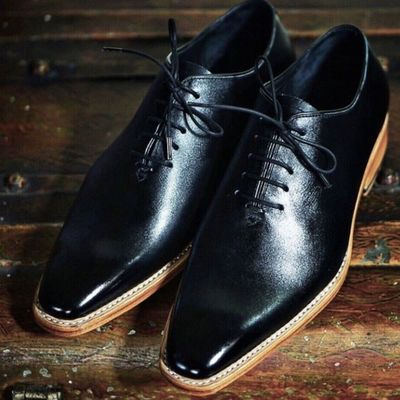 New pure handmade black leather dress shoes for men's
