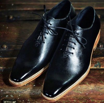 New Pure Handmade Black Leather Dress Shoes for Men's