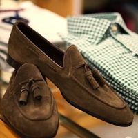 New Handmade Pure Brown Suede Leather Stylish Tassels Loafer Shoes for Men's - Thumbnail 3