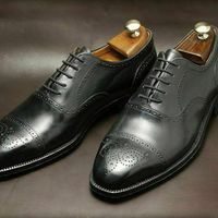 Mens Handmade Shoes Oxford Black Brogue Wingtip Toe Cap Lace Up Formal Wear Boot - Thumbnail 2