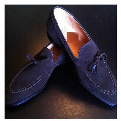 Handmade men's blue color suede leather loafer slip ons formal dress derby shoes