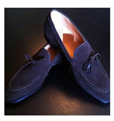 Handmade Men's Blue Color Suede Leather Loafer Slip Ons Formal Dress Derby Shoes