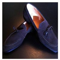Handmade Men's Blue Color Suede Leather Loafer Slip Ons Formal Dress Derby Shoes - Thumbnail 1