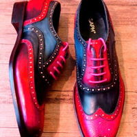 Multi Color Men's New Genuine Leather Full Brogue Burnished Toe Wing Tip Shoes - Thumbnail 3