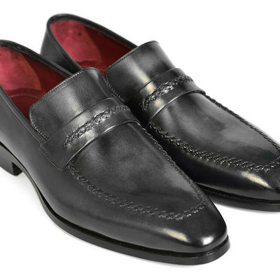 Men's shiny black color moccasin loafer slip ons handmade leather formal shoes