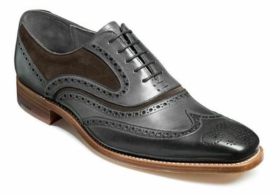 Mens Two Tone Black Brown Suede Leather Full Brogue Toe Wing Tip Shoes