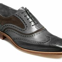 Mens Two Tone Black Brown Suede Leather Full Brogue Toe Wing Tip Shoes - Thumbnail 3