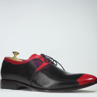 Handmade Tone Purple Lace Up Leather Shoes For Men's - Thumbnail 2