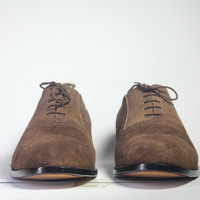 Handmade Brown Cap Toe Lace Up Suede Shoes For Men's - Thumbnail 3