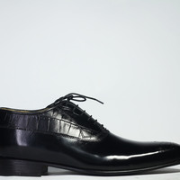 Handmade Black Brogue Lace Up Leather Shoes For Men's - Thumbnail 1
