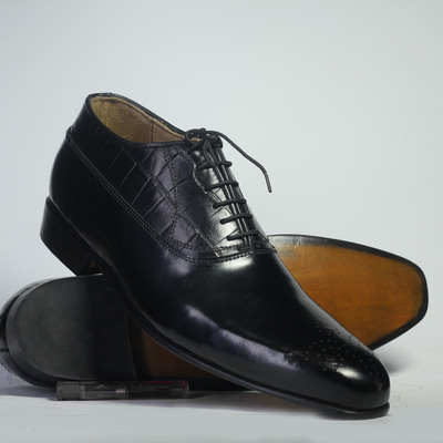 Handmade black brogue lace up leather shoes for men's - Thumbnail 2