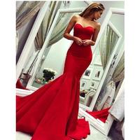 Simple Red Mermaid Evening Dresses Sweetheart Pleats Prom Dress Evening Gowns dresses evening wear Abendkleider robes de soirée - Thumbnail 1