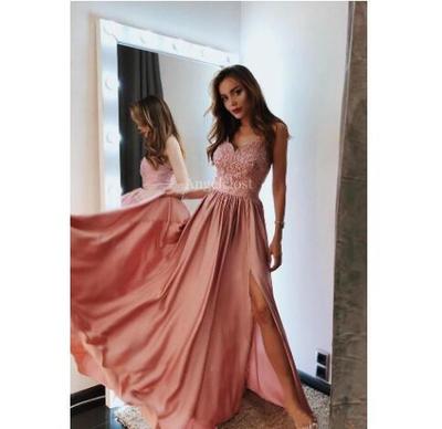 mple Cheap A Line Prom Dresses Long Elastic Satin Pleats Floor Length Lace Applique Formal Dress Evening Gowns Vestidos De Noiva ogstuff