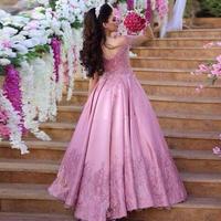 Pink Princess Lace Ball Gown Quinceanera Dresses Off Shoulder Pleats Sweep Train Sweet 16 Dress Prom Pageant Dresses vestidos de quinceañera - Thumbnail 3