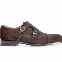 Men Brown Color Real Suede Leather Monk Double Buckle Strap Derby Cap Toe Shoes - Thumbnail 1