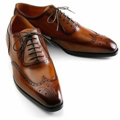 Handmade men brown wing tip brogue formal leather shoes, men brown dress shoes