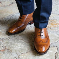 Mens Handmade Brown Brogue Wing Tip Lace Up Formal Dress Custom Made Leather Sho - Thumbnail 2