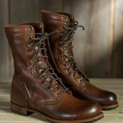 Handmade men brown military boots, men brown high ankle combat boots, men shoes