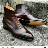 Handmade Men Cap Toe Burgundy Formal Boot, Men Ankle High Lace up Leather Boot - Thumbnail 2