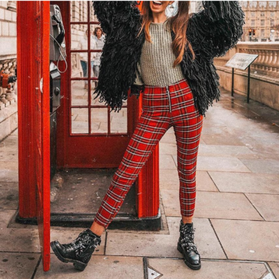 Red plaid higjh waist pants - Thumbnail 2