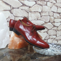 Handmade Burgundy Brogue Lace Up Leather Shoes For Men's - Thumbnail 4