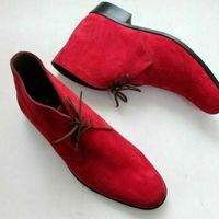 Men's Handcrafted Red Suede Leather Stylish Party Wear Chukka Lace up Boots - Thumbnail 3
