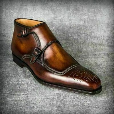 Men's Handmade Brown Patina Toe Cap Oxford Lace up Formal Dress Leather Shoes