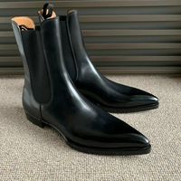 Handmade Men Rock Style Black Leather High Ankle Chelsea Pointed Toe Boots - Thumbnail 3