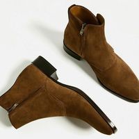 Handmade Men's Brown Monk Strep Zip Ankle Boot Ankle High Suede Leather Shoes - Thumbnail 2