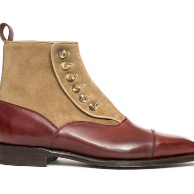 Handmade men burgundy formal boot, men button leather and suede ankle boot
