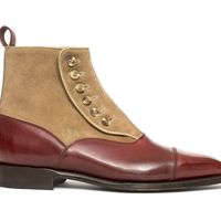 Handmade Men Burgundy Formal Boot, Men Button Leather and Suede Ankle Boot - Thumbnail 3