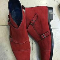 MEN'S HANDMADE DOUBLE MONK CHUKKA BOOTS MEN'S RED SUEDE LEATHER BOOTS - Thumbnail 3