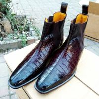 Handmade Chelsea Crocodile Texture Leather Ankle Boot, Formal Casual Men Boot - Thumbnail 1