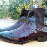 Handmade Chelsea Crocodile Texture Leather Ankle Boot, Formal Casual Men Boot - Thumbnail 2